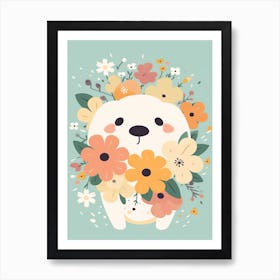 Dog And Flowers Kawaii Illustration 3 Art Print