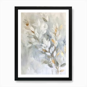 White And Gold Leaves 1 Art Print