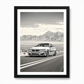 Bmw M3 Open Road Line Drawing 3 Art Print