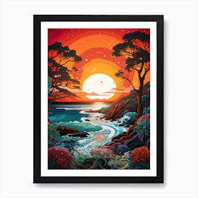 Coral Beach Australia At Sunset, Vibrant Painting 2 Art Print