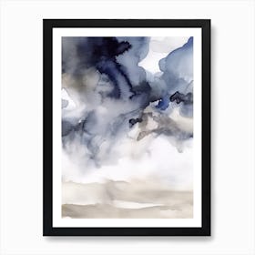 Watercolour Abstract Navy And Grey 1 Art Print