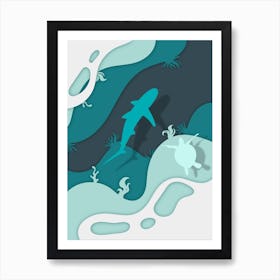 Ocean Turtle Shark Sea Life Sea Art Print