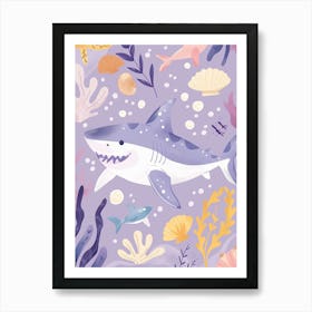 Purple Shark Deep In The Ocean Illustration 1 Art Print