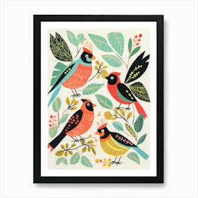 Folk Style Bird Painting Northern Cardinal 2 Art Print