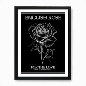 English Rose Black And White Line Drawing 2 Poster Inverted Art Print