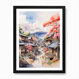 Watercolor Of Japanese Village Art Print