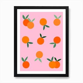 Oranges On Pink Background Art Print