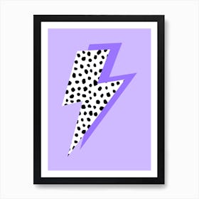 Black and White Spotty Lightning Bolt on Purple Art Print