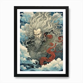 Japanese Fjin Wind God Illustration 9 Art Print