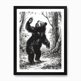 Malayan Sun Bear Dancing The Woods Ink Illustration 4 Art Print