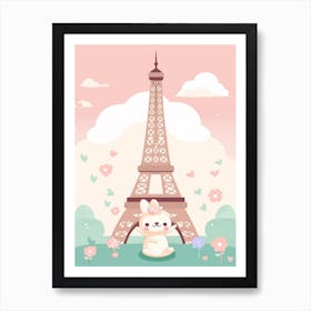 Eiffel Tower Paris France Kawaii Illustration 3 Art Print