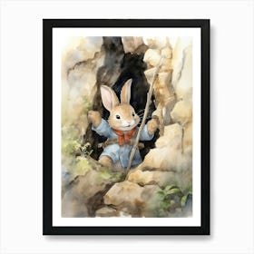 Bunny Rock Climbing Rabbit Prints Watercolour 4 Art Print