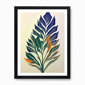 Cypress Leaf Colourful Abstract Linocut Art Print