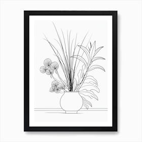 Boho Plant Bouquet Line Art 1 Art Print