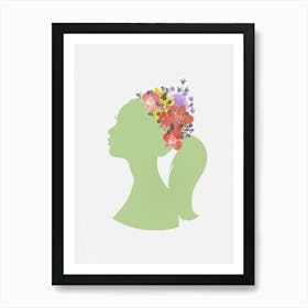 Silhouette with Pressed Flower Crown – Nature-Inspired Art Poster