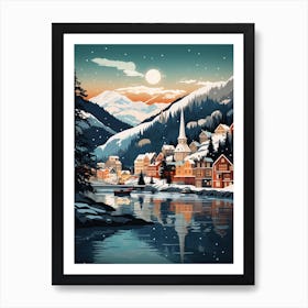 Winter Travel Night Illustration Bergen Norway 2 Art Print