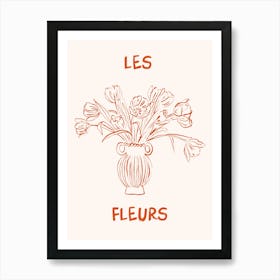 Les Fleurs Flower Vase Hand Drawn 4 Art Print