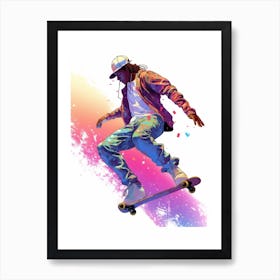 Skateboarding In Tokyo, Japan Gradient Illustration 3 Art Print