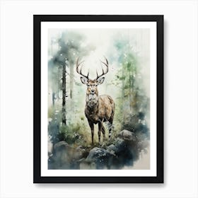 Deer, Japanese Brush Painting, Ukiyo E, Minimal 3 Art Print