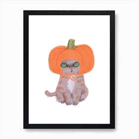 Pumpkin Hat Cat Art Print
