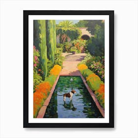 Painting Of A Dog In Alhambra Garden, Spain In The Style Of Matisse 02 Art Print