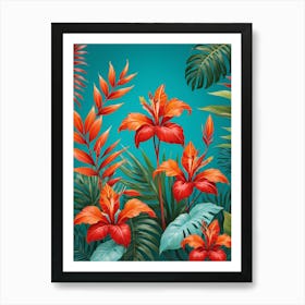 Tropical Flowers And Leaves Art Print