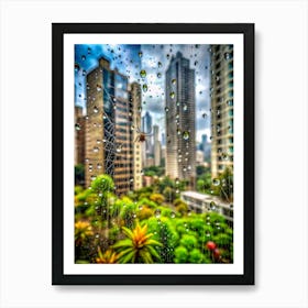 Urban Jungle Frame A Cityscape Through A Raindr Art Print