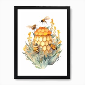 Hive Bee Beehive Watercolour Illustration 2 Art Print