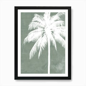 Palm Tree in Sage Green, Tropical Botanical, Beachy Art Print
