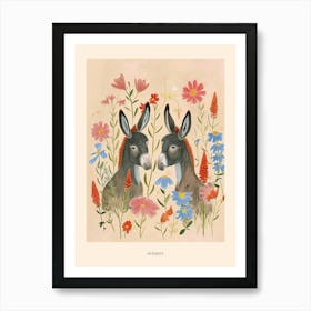 Folksy Floral Animal Drawing Donkey 2 Poster Art Print