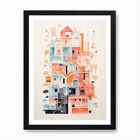 A House In Seoul, Abstract Risograph Style 2 Art Print