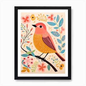 Pink Scandi Robin 1 Art Print