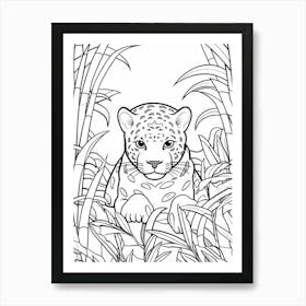 Line Art Jungle Animal Jaguar 4 Art Print