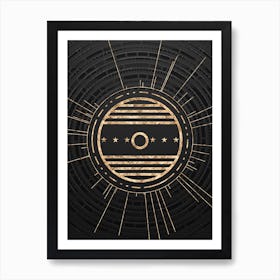 Geometric Glyph Abstract in Gold with Radial Array Lines on Dark Gray n.0019 Art Print
