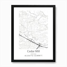 Cedar Mill,United States Minimalist Map 1 Art Print