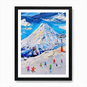 Ski Resort Snow Winter Impasto Oil Painting Travel Art Print