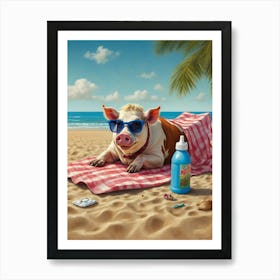 Pig On The Beach Art Print