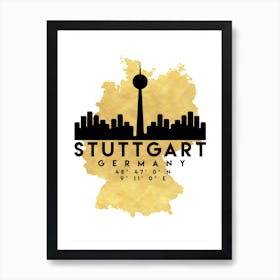 Stuttgart Germany Silhouette City Skyline Map Art Print