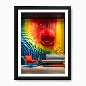 Abstract Mural On A Wall Vibrant Red Green Blue Yellow Signal Colors Flowing In A 3d Illusion Ac Art Print