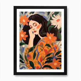 Woman With Autumnal Flowers Passionflower 2 Art Print