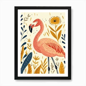 Andean Flamingo And Ginger Plants Minimalist Illustration 4 Art Print