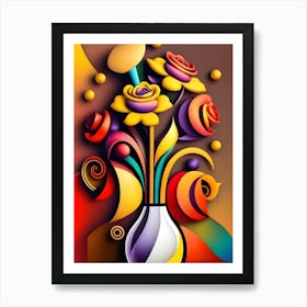 3d Flowers In A Vase Art Print