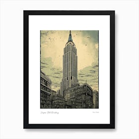 Empire State Building  New York Woodblock 3 Watercolour Travel Poster Art Print
