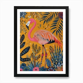 Greater Flamingo And Bromeliads Boho Print 1 Art Print
