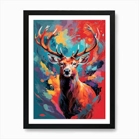 Vivid Red Deer Art Print