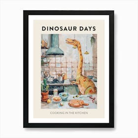 Dinosaur Cooking In The Kitchen Poster 1 Art Print