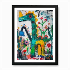 Abstract Dinosaur In The Garden 2 Art Print