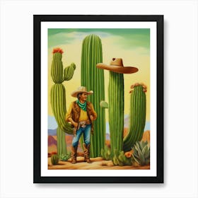 Cowboy in the desert with cactus.7 Art Print