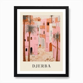 Djerba Tunisia 1 Vintage Pink Travel Illustration Poster Art Print