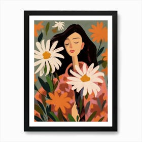 Woman With Autumnal Flowers Edelweiss 2 Art Print